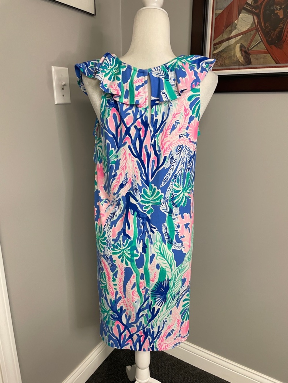 Lilly Pulitzer Esmeralda Midi Dress Jet Stream Size Large Stretch Coral Reef Lg - Picture 4 of 7